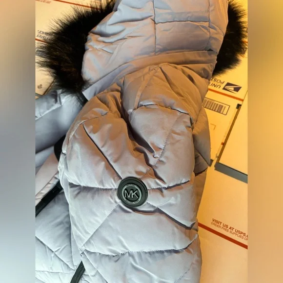 Michael Kors 💅❄️✨ Sweet Lilac Winter Belted MK Fur Puffer Coat Jacket NWT $280 - Picture 5 of 12